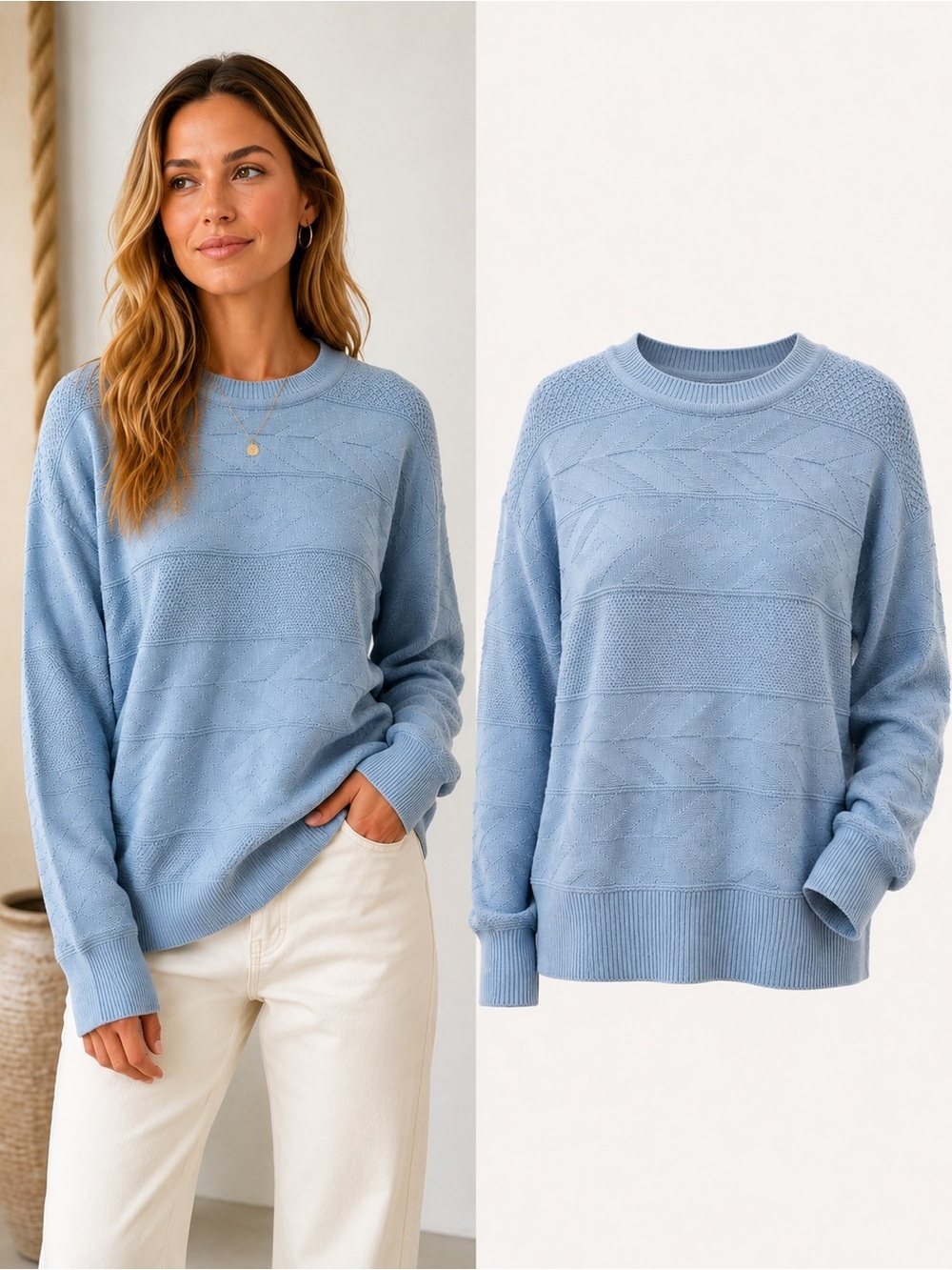 Par Four | Vintage Textured Knit Sweater NWT | Medium Light Blue 100% Cotton USA